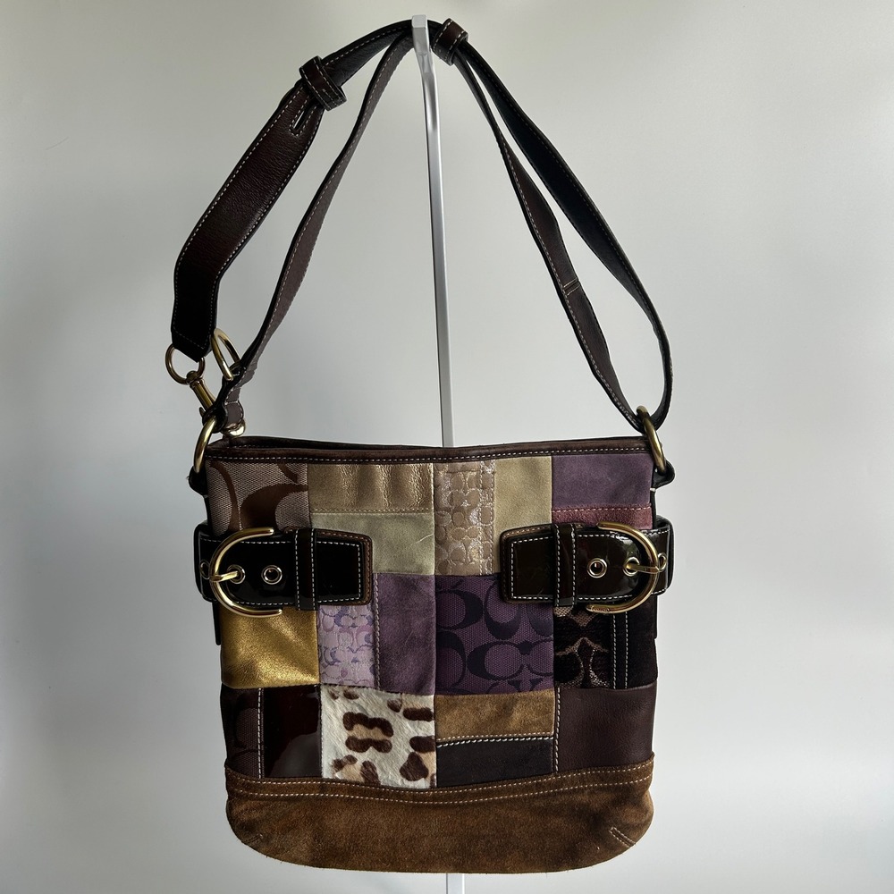 Coach Eva Holiday Patchwork Multi Mixed Leather Shoulder Bag 3573 Good